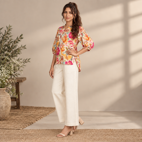 AVEEHA Women's Chanderi Floral Print Top and Pant Co-Ord Set — product gallery image 2