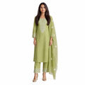 AVEEHA Women's Cotton Blend Kurta Pant Set with Organza Dupatta - front view