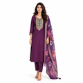 AVEEHA Women's Cotton Blend Embroidered Kurta Set with Dupatta, Wine - front view