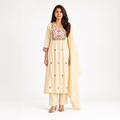 AVEEHA white embroidered cotton kurta set with dupatta — front view